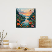 Farbenfrohe Kunstszene eines Sonnenuntergangs Poster (Küche)