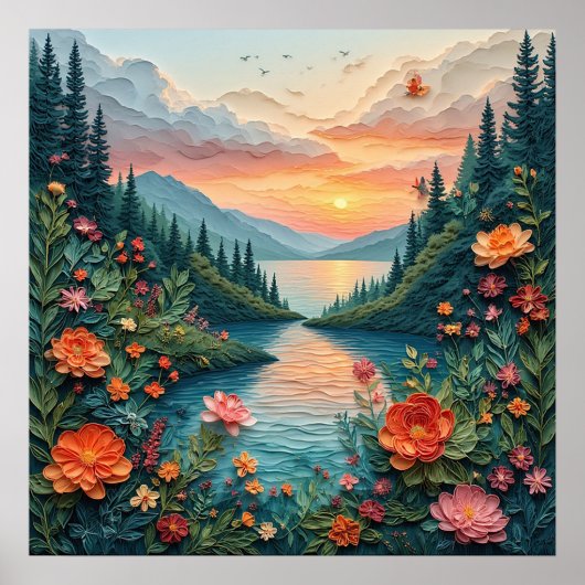 Farbenfrohe Kunstszene eines Sonnenuntergangs Poster (Vorne)