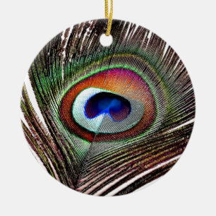Farbenfrohe Kupfer Peacock Feaather Keramik Ornament