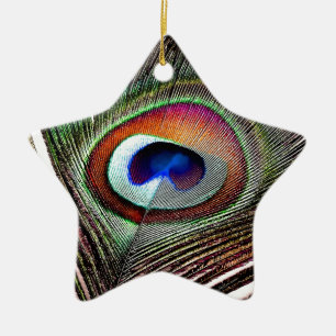 Farbenfrohe Kupfer Peacock Feaather Keramikornament