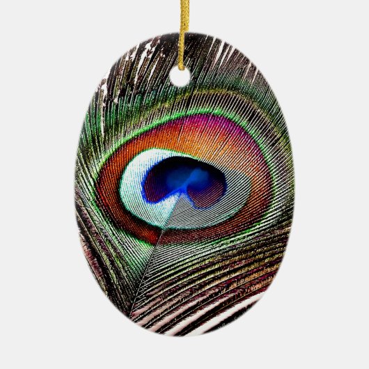 Farbenfrohe Kupfer Peacock Feaather Keramikornament (Vorne)