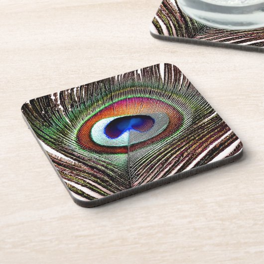 Farbenfrohe Kupfer Peacock Feaather Untersetzer (Linke Seite)