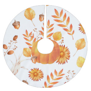 Farbenfrohe Kürbis im Oktober Herbstmuster Polyester Weihnachtsbaumdecke
