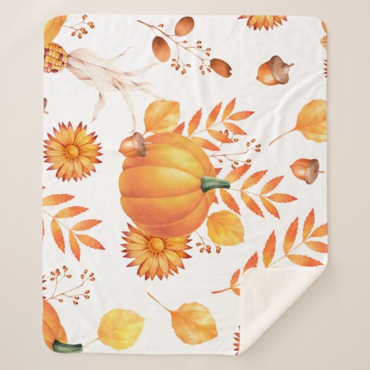 Farbenfrohe Kürbis im Oktober Herbstmuster Sherpadecke (Vorderseite)
