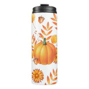 Farbenfrohe Kürbis im Oktober Herbstmuster Thermosbecher