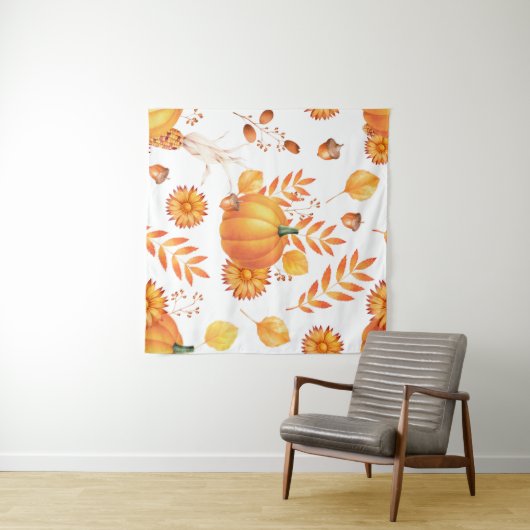 Farbenfrohe Kürbis im Oktober Herbstmuster Wandteppich (Beispiel (Horizontal))