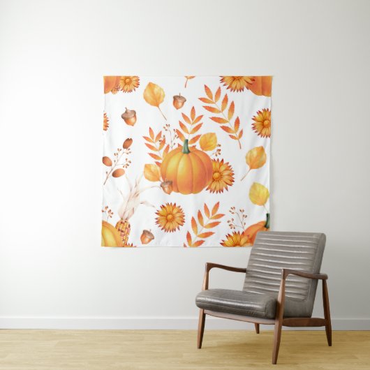 Farbenfrohe Kürbis im Oktober Herbstmuster Wandteppich (Beispiel)