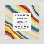 Farbenfrohe Kurven mit sozialen Ikonen Minimalisti Quadratische Visitenkarte (Rückseite)