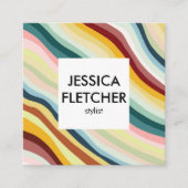 Farbenfrohe Kurven mit sozialen Ikonen Minimalisti Quadratische Visitenkarte (Vorderseite)