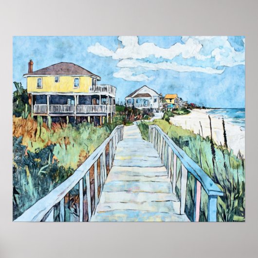 Farbenfrohe Küstenstrasse und Strandhäuser Poster (Vorne)