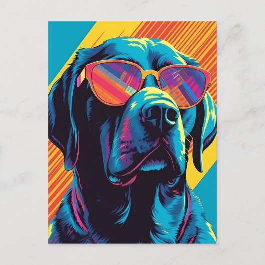 Farbenfrohe Labrador mit Sonnenbrille Postkarte (Vorderseite)