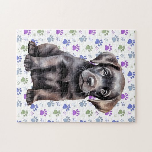 Farbenfrohe Labrador Retriever Puppy Paw Prints Puzzle (Horizontal)