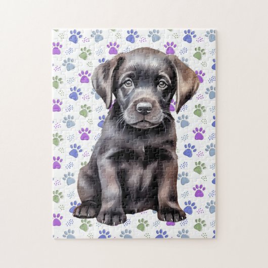 Farbenfrohe Labrador Retriever Puppy Paw Prints Puzzle (Vertikal)