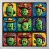 Farbenfrohe Lächeln Kakteen Grid Art für Kinder Poster (Vorne)