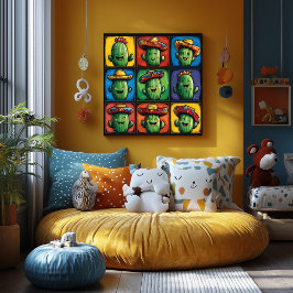 Farbenfrohe Lächeln Kakteen Grid Art für Kinder Poster