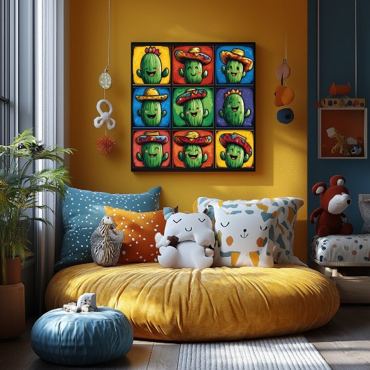 Farbenfrohe Lächeln Kakteen Grid Art für Kinder Poster