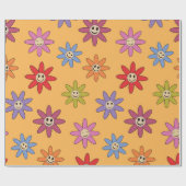 Farbenfrohe Lächelnde Blume Muster auf Orange Geschenkpapier (Flach)