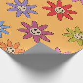 Farbenfrohe Lächelnde Blume Muster auf Orange Geschenkpapier (Ecke)