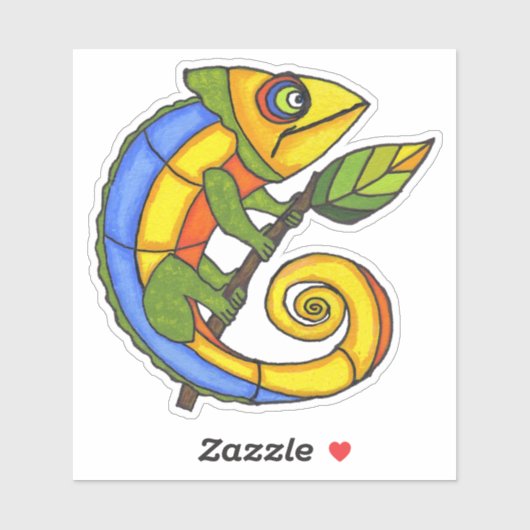 Farbenfrohe lächelnde Lizard auf grünem Leaf mit T Aufkleber (Blatt)