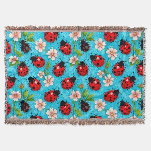 Farbenfrohe Ladybug-Muster mit Blume Decke (Vorderseite)
