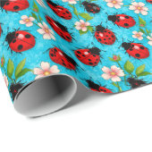 Farbenfrohe Ladybug-Muster mit Blume Geschenkpapier (Rolleneckpunkt)