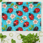 Farbenfrohe Ladybug-Muster mit Blume Geschirrtuch (Gefaltet)