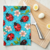 Farbenfrohe Ladybug-Muster mit Blume Geschirrtuch (Viertel Falte)