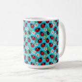 Farbenfrohe Ladybug-Muster mit Blume Kaffeetasse (VorderseiteRechts)