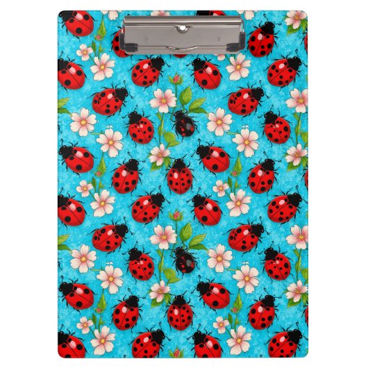 Farbenfrohe Ladybug-Muster mit Blume Klemmbrett (Vorderseite)