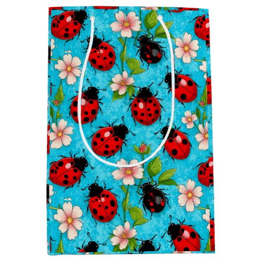 Farbenfrohe Ladybug-Muster mit Blume Mittlere Geschenktüte (Vorderseite)