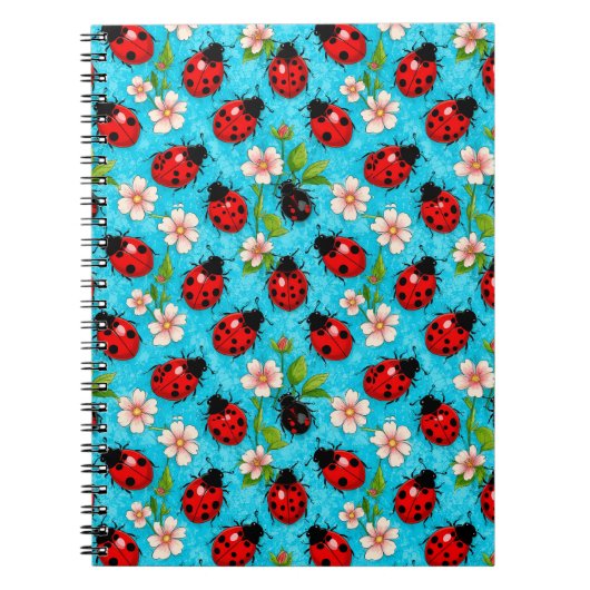 Farbenfrohe Ladybug-Muster mit Blume Notizblock (Vorderseite)