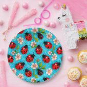 Farbenfrohe Ladybug-Muster mit Blume Pappteller (Party)