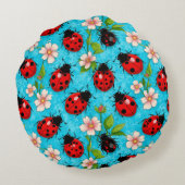 Farbenfrohe Ladybug-Muster mit Blume Rundes Kissen (Rückseite)