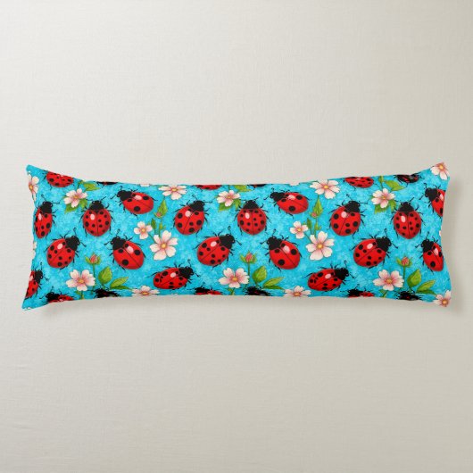 Farbenfrohe Ladybug-Muster mit Blume Seitenschläferkissen (Vorderseite)
