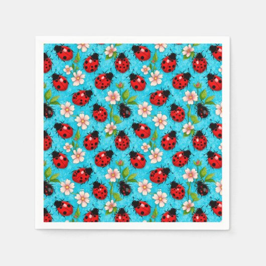 Farbenfrohe Ladybug-Muster mit Blume Serviette (Vorderseite)