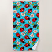 Farbenfrohe Ladybug-Muster mit Blume Strandtuch (Vorderseite)