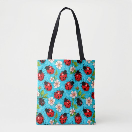 Farbenfrohe Ladybug-Muster mit Blume Tasche (Vorderseite)