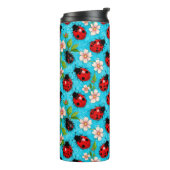Farbenfrohe Ladybug-Muster mit Blume Thermosbecher (Nach links gedreht)