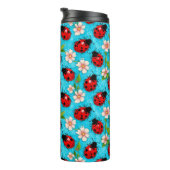 Farbenfrohe Ladybug-Muster mit Blume Thermosbecher (Nach rechts gedreht)