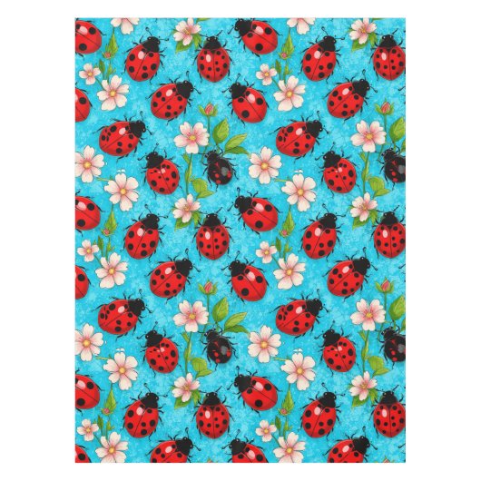 Farbenfrohe Ladybug-Muster mit Blume Tischdecke (Vorderseite)