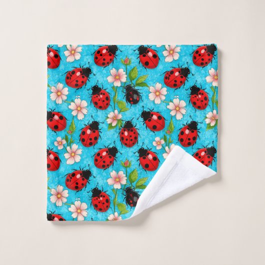 Farbenfrohe Ladybug-Muster mit Blume Waschlappen (Waschlappen)