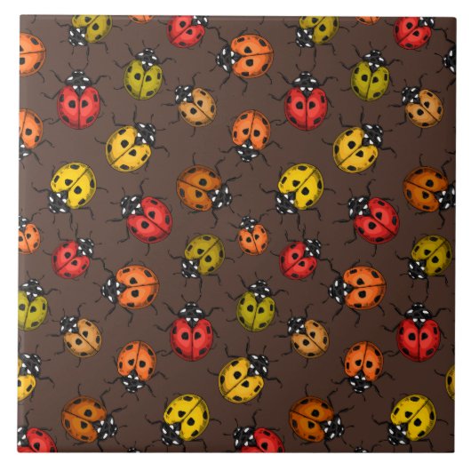 Farbenfrohe Ladybugs auf braun Fliese (Vorderseite)
