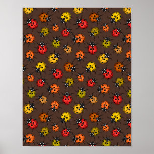Farbenfrohe Ladybugs auf braun Poster