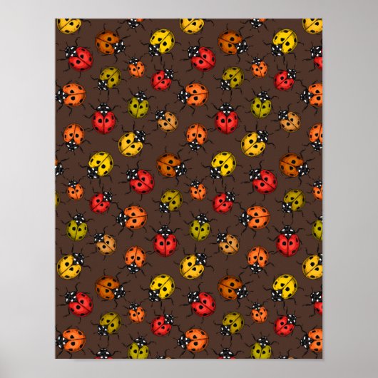 Farbenfrohe Ladybugs auf braun Poster (Vorne)