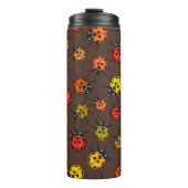 Farbenfrohe Ladybugs auf braun Thermosbecher (Vorderseite)