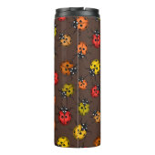 Farbenfrohe Ladybugs auf braun Thermosbecher (Rückseite)
