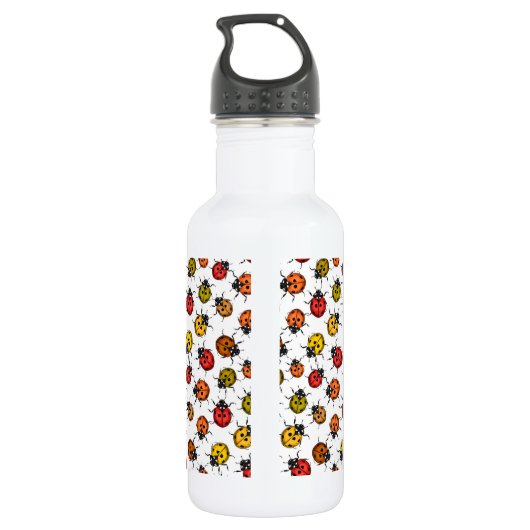 Farbenfrohe Ladybugs auf weiß Edelstahlflasche (Rückseite)