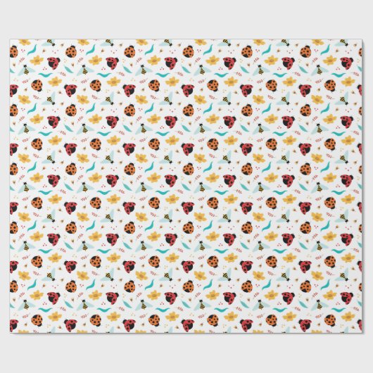 Farbenfrohe Ladybugs und Bienen Geschenkpapier (Flach)
