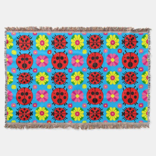 farbenfrohe Ladybugs und Blume Decke (Vorderseite)