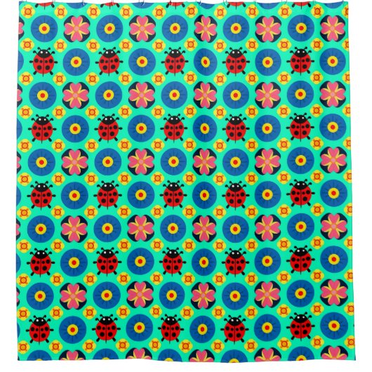 farbenfrohe Ladybugs und Blume Duschvorhang (Vorderseite)